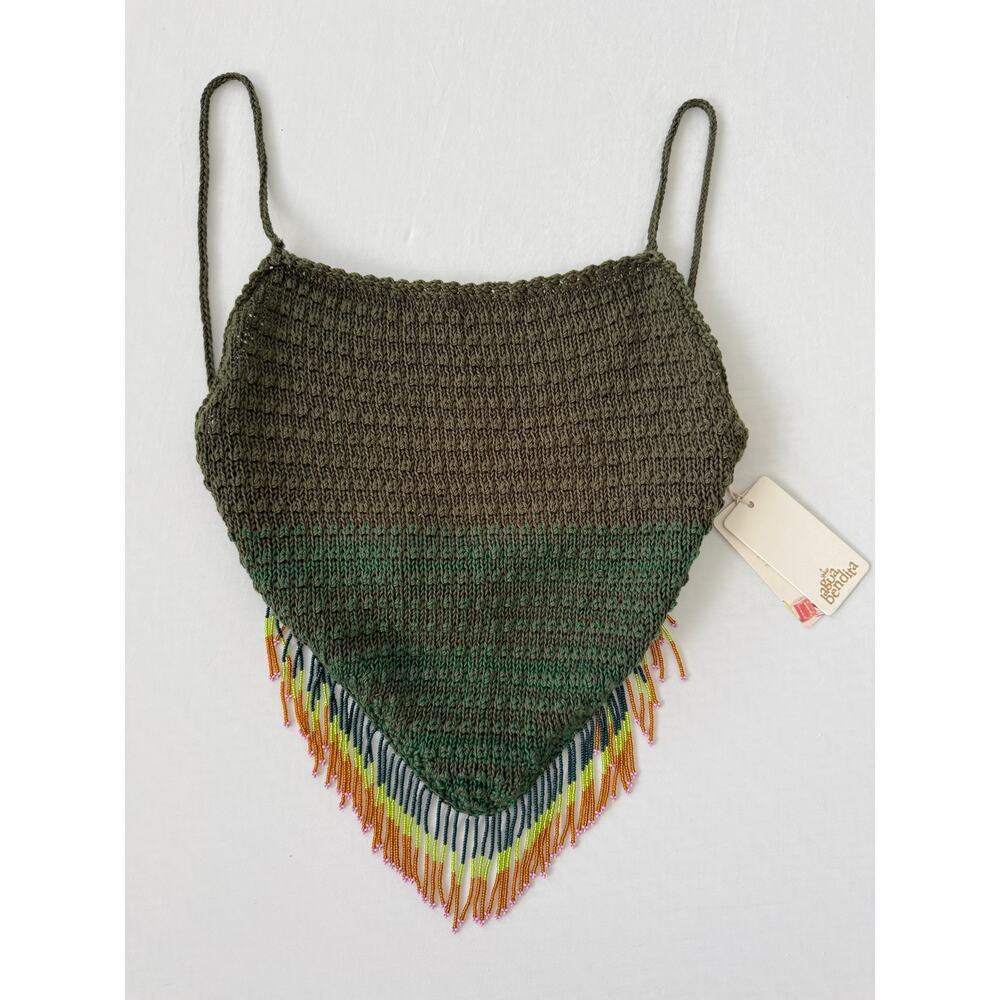 Agua Bendita Crochet Handmade Halter Crop Top Beaded Fleur Dreamin Size L NWT